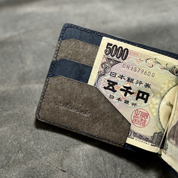 【新色】マネークリップ財布【ネイビー】　イタリアンレザー　マルゴー　コンパクト財布 5枚目の画像