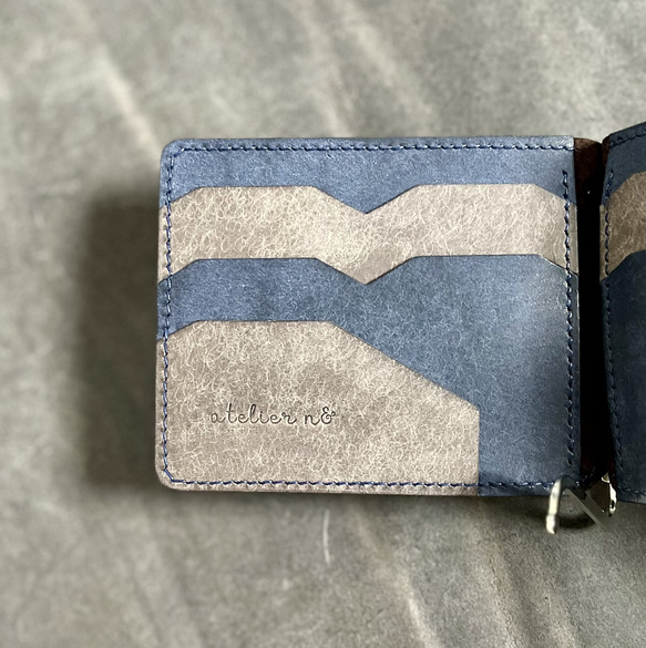 【新色】マネークリップ財布【ネイビー】　イタリアンレザー　マルゴー　コンパクト財布 3枚目の画像