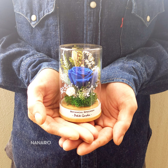 ★送料無料★ガラスドームフラワー『 Petite Garden 』／ブルーガーデン・ミニ（インディゴブルー） 2枚目の画像