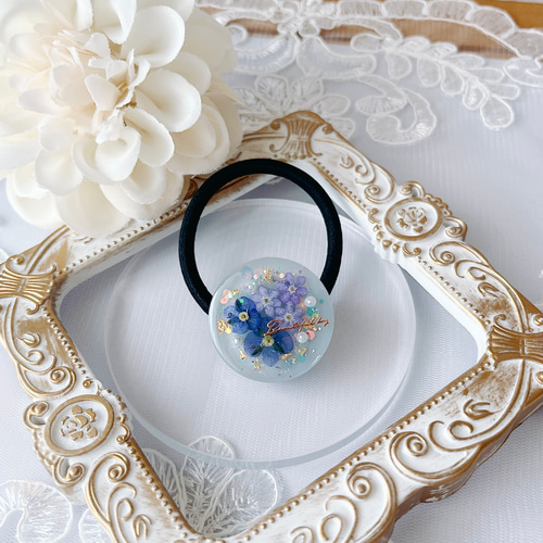 レジンヘアゴム 勿忘草　ミモザ　スクエア　バイカラー レジンヘアゴム 勿忘草 ミモザ スクエア バイカラー 鮮やかなミモザ