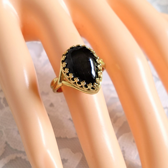 ブラックスター ダイオプサイド ・・雫の ring （ゴールドカラーリング・フリーサイズ） 3枚目の画像