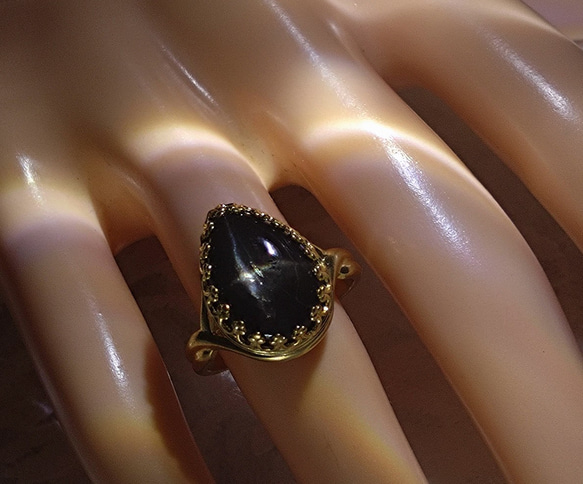 ブラックスター ダイオプサイド ・・雫の ring （ゴールドカラーリング・フリーサイズ） 13枚目の画像