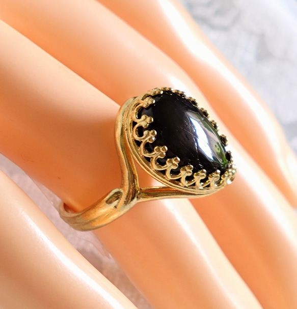 ブラックスター ダイオプサイド ・・雫の ring （ゴールドカラーリング・フリーサイズ） 5枚目の画像