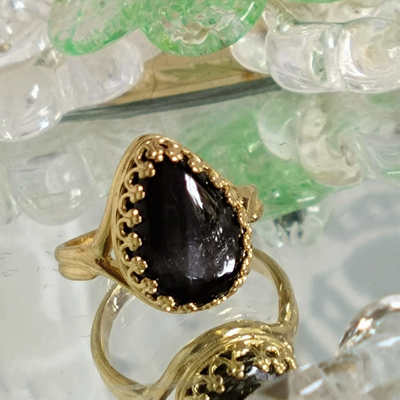 ブラックスター ダイオプサイド ・・雫の ring （ゴールドカラーリング・フリーサイズ） 2枚目の画像