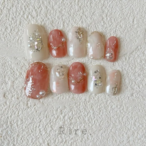 【匿名発送】ネイルチップ ニュアンス　ちゅるん　リボン　推し　ピンクno.76 匿名発送】ネイルチップ ニュアンス ちゅるん リボン 推し