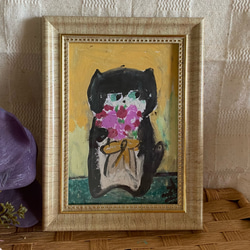絵画。原画手描【美しい花束を抱いたかわいい猫ちゃん】04 1枚目の画像