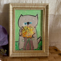 絵画。原画手描【美しい花束を抱いたかわいい猫ちゃん】08 1枚目の画像