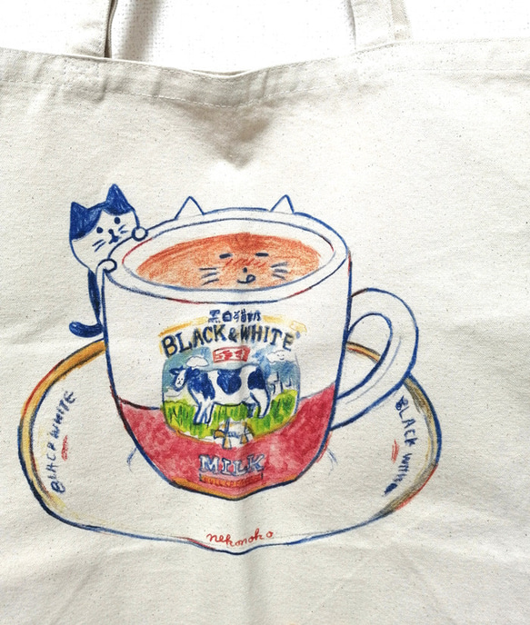 キャンバストートLサイズ　猫香港式ミルクティー 1枚目の画像