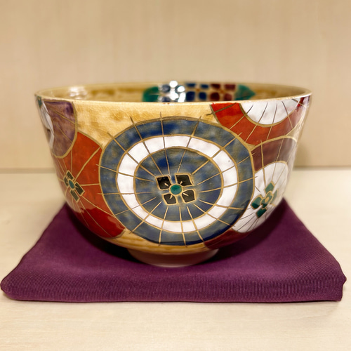 茶道茶碗色絵京焼紫陽花茶碗