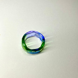 ガラスリング　〜 plat 〜　ブルー　パープル　グリーン　紫陽花　5号 〜 18号　送料無料　ガラス　指輪 2枚目の画像