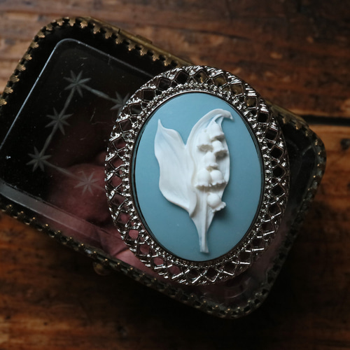 カメオのブローチネックレス 鈴蘭（ブルー）＊すずらん ミュゲ lily of