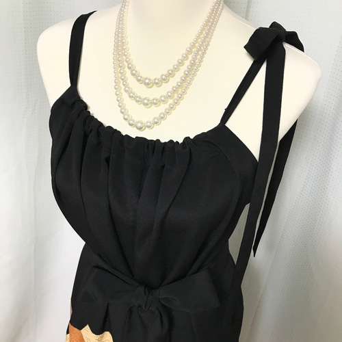 正絹】着物リメイク 黒留袖ドレス／キャミワンピースタイプ／ブラック  