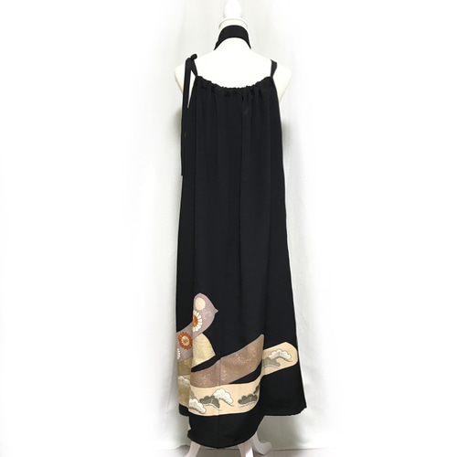 正絹】着物リメイク 黒留袖ドレス／キャミワンピースタイプ／ブラック  