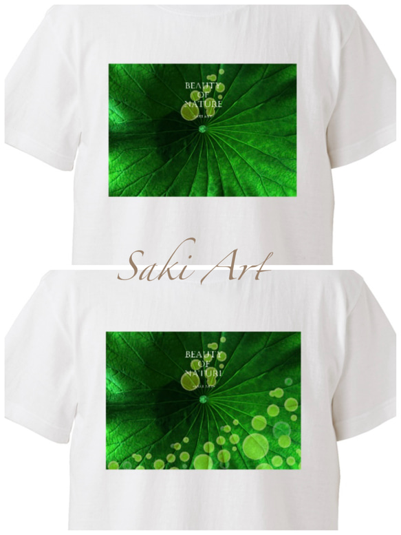 【受注生産（毎月１の付く日発注）高品質 癒しグリーンの蓮のグラフィックアートセレブTシャツ お洒落 3枚目の画像