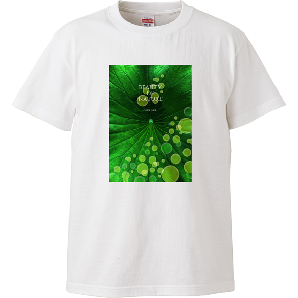【受注生産（毎月１の付く日発注）高品質 癒しグリーンの蓮のグラフィックアートセレブTシャツ  お洒落 2枚目の画像