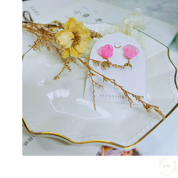 【黎明的玫瑰色彩】padico樹脂/24kgf耳夾/耳環25mm 第1張的照片