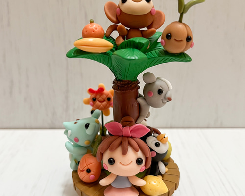 モンキーヤシの木ベンチ☆ミニチュア 粘土細工 樹脂粘土 夏 パンダ