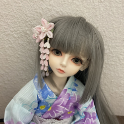 【つまみ細工・剣つまみ 小花と藤下がり】球体関節人形MSD SDM MDD 40cmドール用髪飾り 1枚目の画像