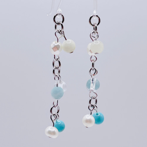 No.61天然石アマゾナイトチャーム&天然淡水パールチャーム