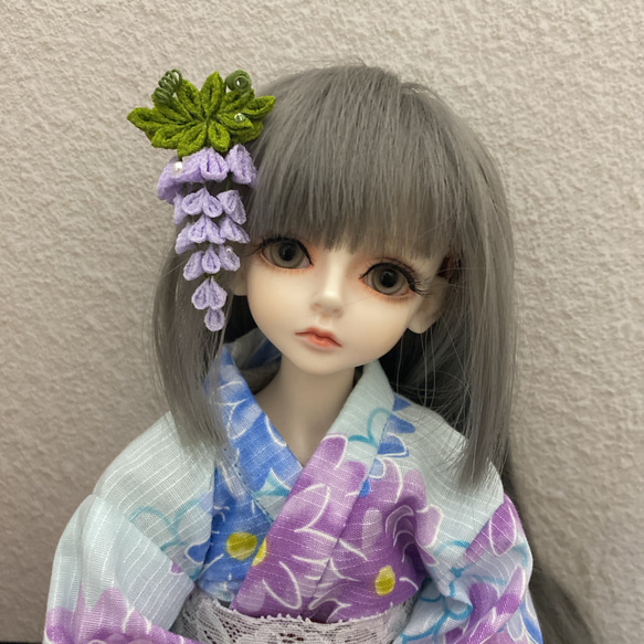 【つまみ細工・藤の花】球体関節人形MSD SDM MDD 40cmドール用髪飾り 1枚目の画像