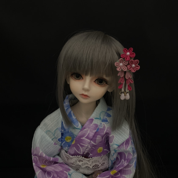 【つまみ細工・ダリア 小花と藤下がり】球体関節人形MSD SDM MDD 40cmドール用髪飾り 6枚目の画像