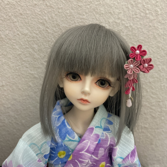 【つまみ細工・ダリア 小花と藤下がり】球体関節人形MSD SDM MDD 40cmドール用髪飾り 2枚目の画像