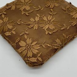 ミニ　セミシースルーなポーチ　小花刺繍糸のハードメッシュ　茶色　小　506 12枚目の画像
