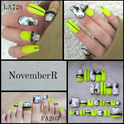 LA726☆アニマル柄×ネオンカラーのマットネイル ネイルチップ（つけ爪