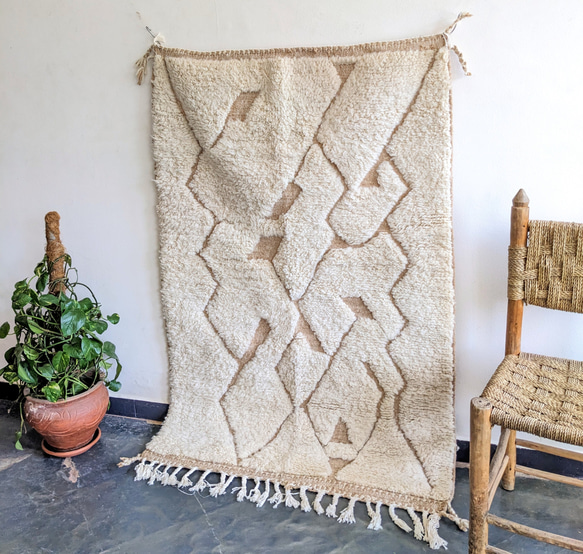 モロッコ ラグ ベニワレンNo.7　ベージュ　カーペット　絨毯 1枚目の画像