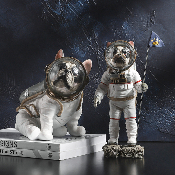 ブルドッグ 犬 Dog 宇宙飛行士 船外活動 お座り 置物 オブジェ 玄関 リビング インテリア 雑貨 ch-961 4枚目の画像