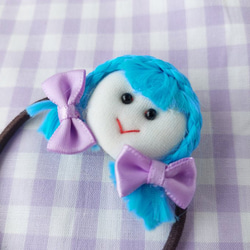 女の子ヘアゴム(ブルーロングヘア リボン)　　レトロ　可愛い　人形　お人形 2枚目の画像