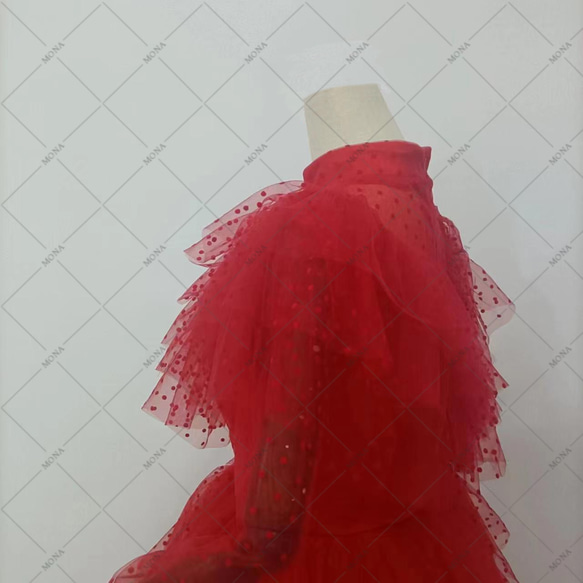 カラードレス  ハイネック ティアードスカート パーティードレス ロング ウェディングドレス G008 8枚目の画像