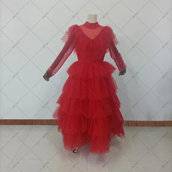カラードレス  ハイネック ティアードスカート パーティードレス ロング ウェディングドレス G008 2枚目の画像