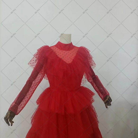 カラードレス  ハイネック ティアードスカート パーティードレス ロング ウェディングドレス G008 6枚目の画像