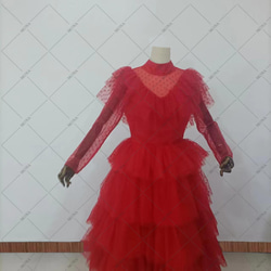 カラードレス  ハイネック ティアードスカート パーティードレス ロング ウェディングドレス G008 3枚目の画像