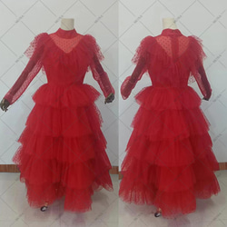 カラードレス  ハイネック ティアードスカート パーティードレス ロング ウェディングドレス G008 1枚目の画像
