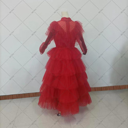 カラードレス  ハイネック ティアードスカート パーティードレス ロング ウェディングドレス G008 4枚目の画像