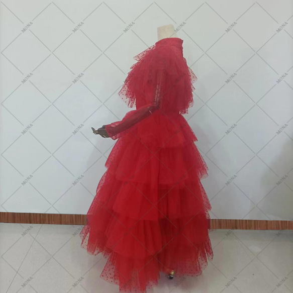 カラードレス  ハイネック ティアードスカート パーティードレス ロング ウェディングドレス G008 5枚目の画像
