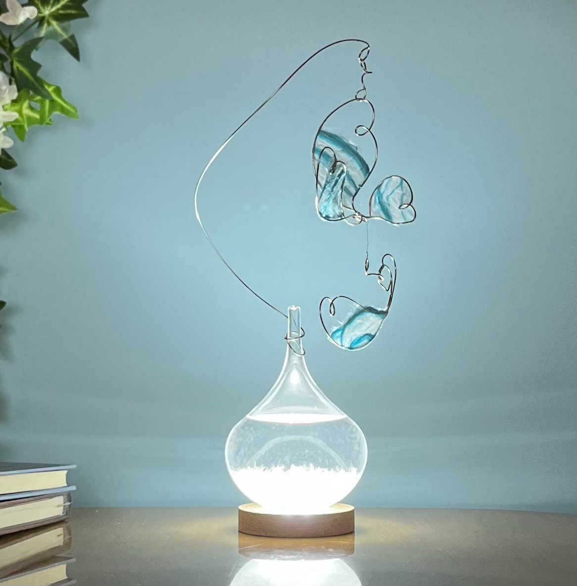 日本和紙と結晶が描くストームグラス 雫ライト◆水しぶき◆受注制作