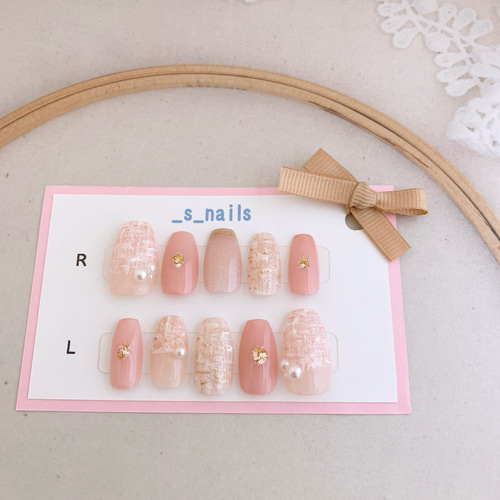 ピンクツイードネイル ＊ ネイルチップ ネイルチップ（つけ爪