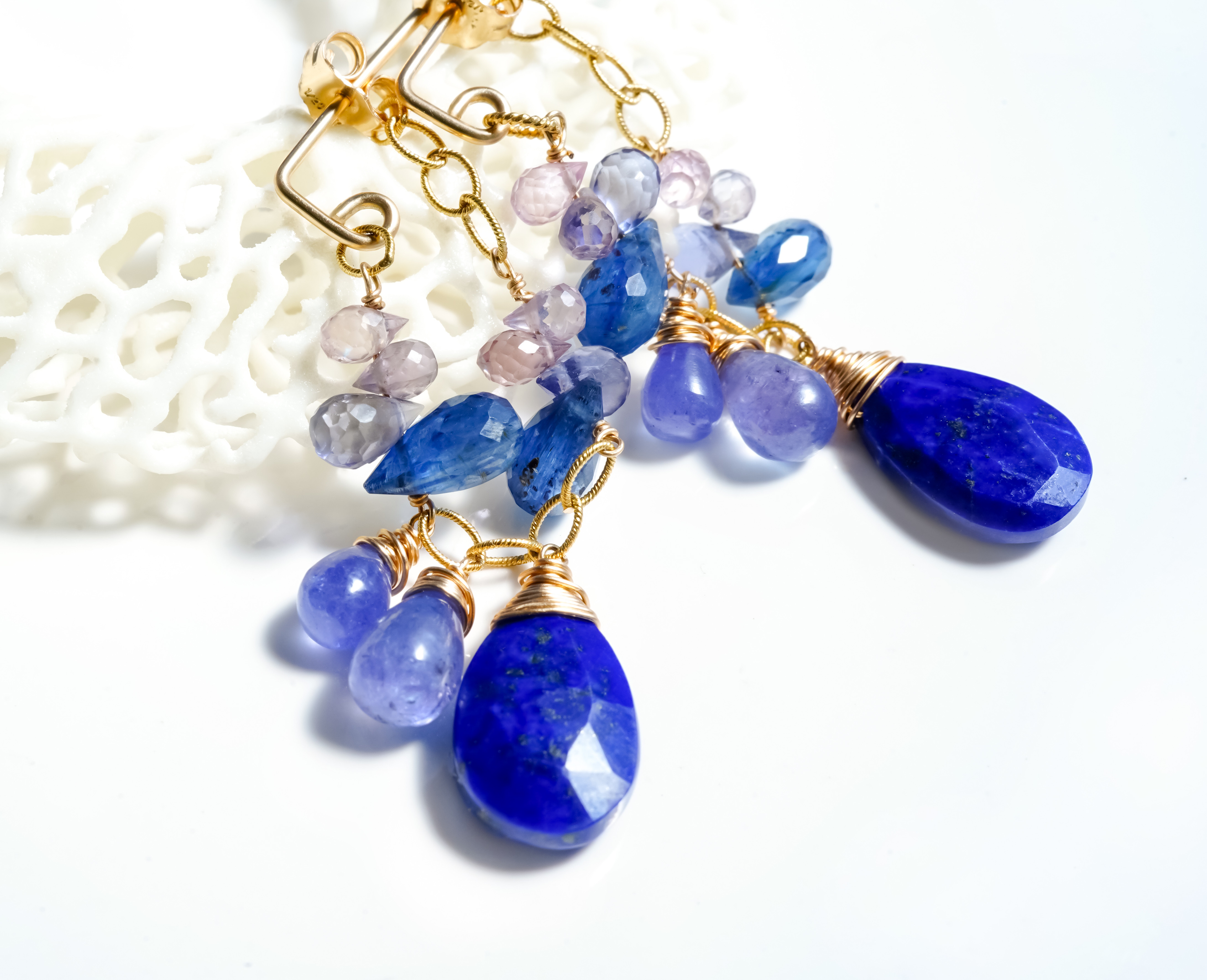 華やかラピスラズリとタンザナイトのピアス 14k gold filled