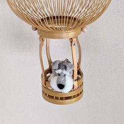 竹細工 気球 オブジェ バルーン おしゃれインテリア 置き物 つるし飾り モビール 子供部屋 レザー まん丸 空の旅 3枚目の画像