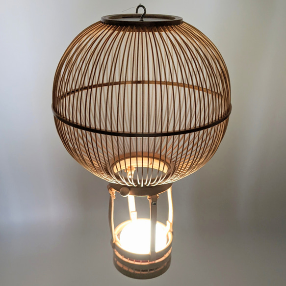 竹細工 気球 オブジェ バルーン おしゃれインテリア 置き物 つるし飾り モビール 子供部屋 レザー まん丸 空の旅 