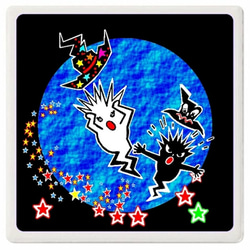 青い月とゴースト君：白雲石コースター（スクエア） 1枚目の画像