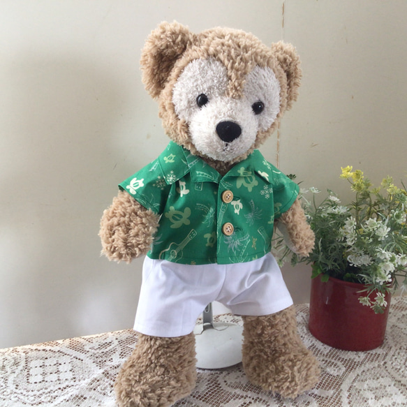 ダッフィー　アロハシャツ　緑ハワイ柄　コスチューム　服　Sサイズ 2枚目の画像