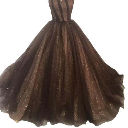 送料無料！カラードレス ブラウン ベアトップ キラキラチュール 大人っ  