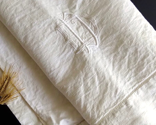 【美品】フランスアンティーク LL花文字刺繍 リネン生地 大判カバー[1467] 20 超上質リネン フランスアンティーク モノグラム花文字 fil de