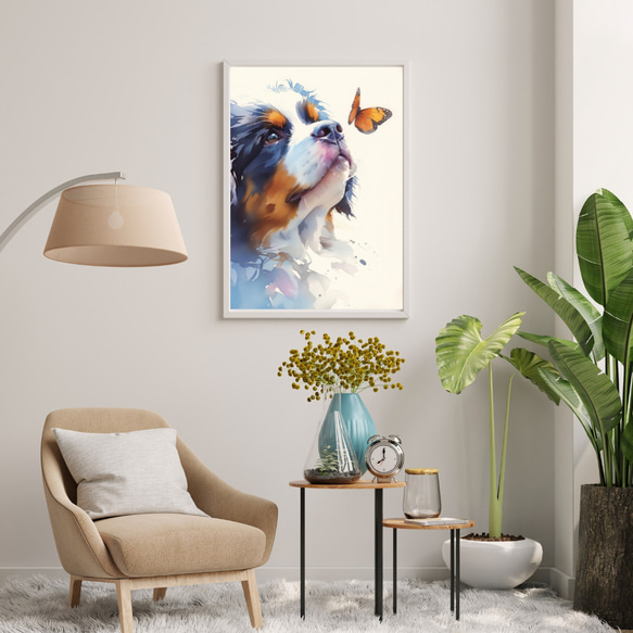 【蝶犬戯舞 - バーニーズマウンテン犬の子犬 No.2】春・蝶・子犬・アートポスター・犬の絵・犬の絵画 7枚目の画像