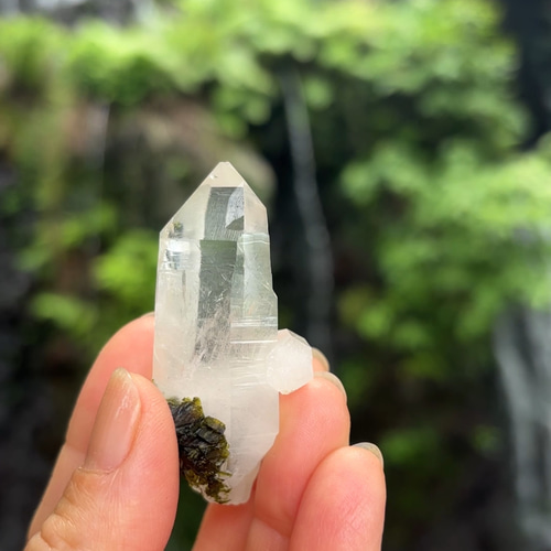 緑簾石（エピドート）with水晶ポイント☆55.5mm☆瀧川神社にて浄化
