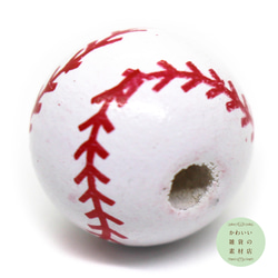 野球（ベースボール）の丸い木製ウッドビーズ☆キッズアクセサリーにも！（スポーツチャーム）6個セット #BW-0006 3枚目の画像
